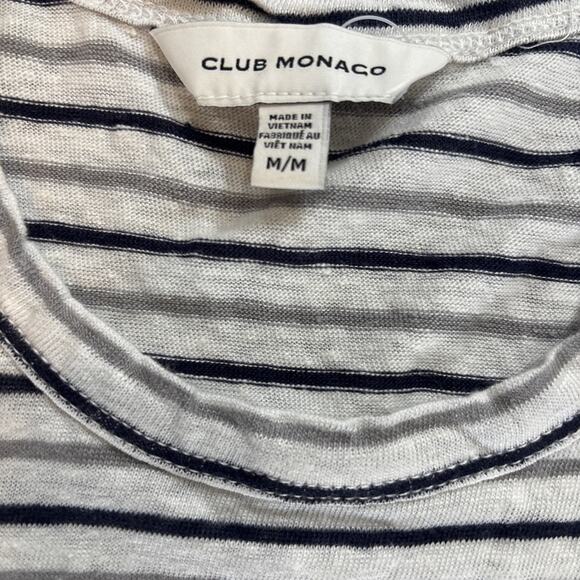 Club Monaco 100% Linen Striped Long Sleeve Tee Round Neck Stretch Thin Medium - Picture 2 of 7